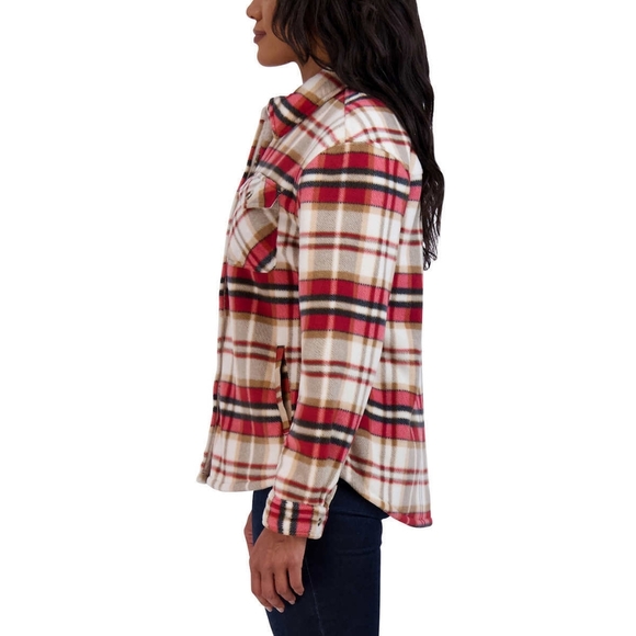 Sage Red and Blue Plaid Sherpa Utility Jacket - Picture 3 of 4